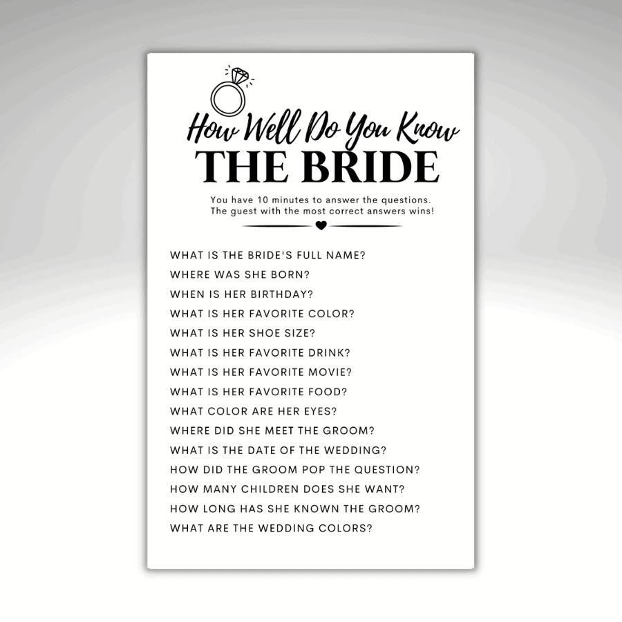 bridal bingo cards