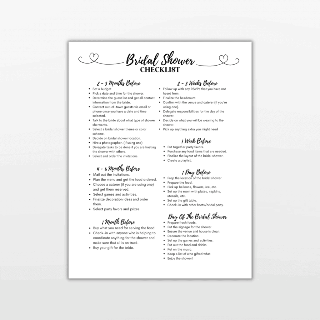 Bridal Shower Checklist