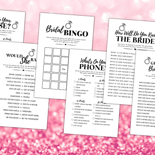 The Best Bridal Shower Games Free Printables