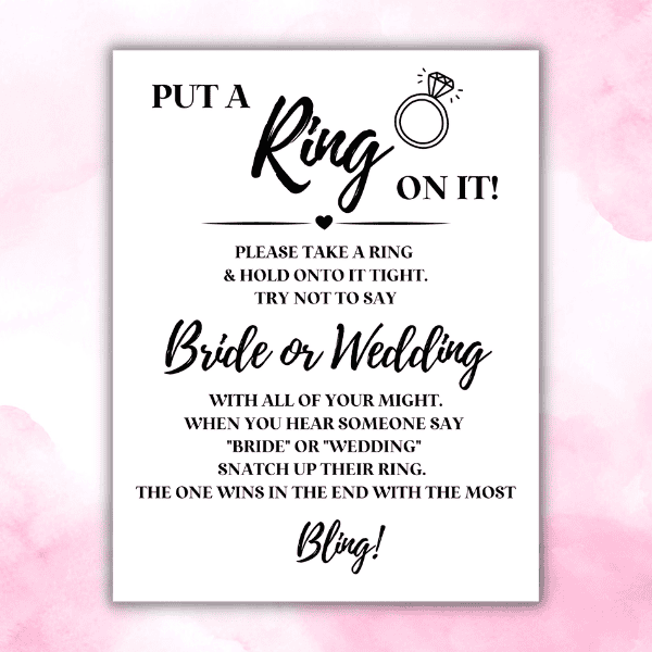 Put A Ring On It Bridal Shower Game + Free Printable Sign