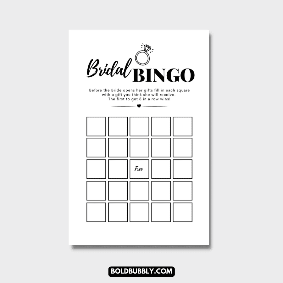 bridal bingo shower game